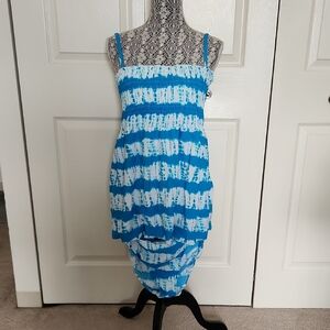 Venus Blue and White Tie Dye Tankini Bathing Suit Top and Matching Bikini Bottom